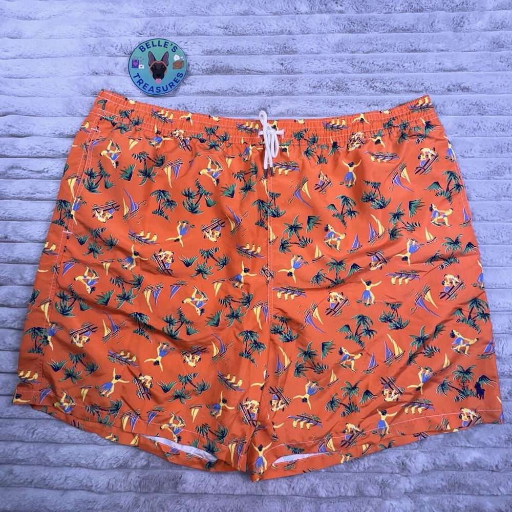 Polo Ralph Lauren Men's 3XL Tall Orange Hawaiian‎ Hula Girl Pocket Swim Trunks